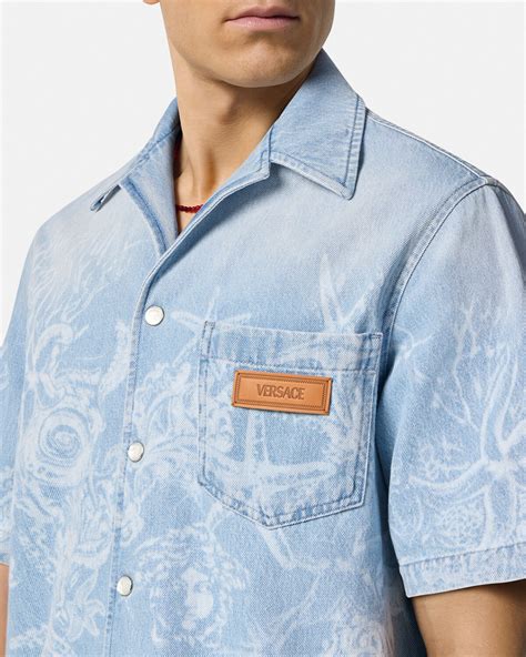 overhemd versace|Lasered Barocco Sea Denim Overshirt .